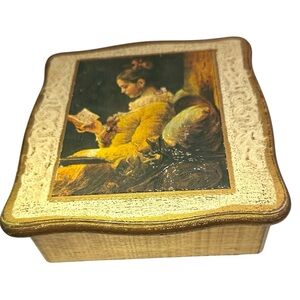 VTG wooden jewelry box painting A Young Girl Reading (also known as La Liseuse